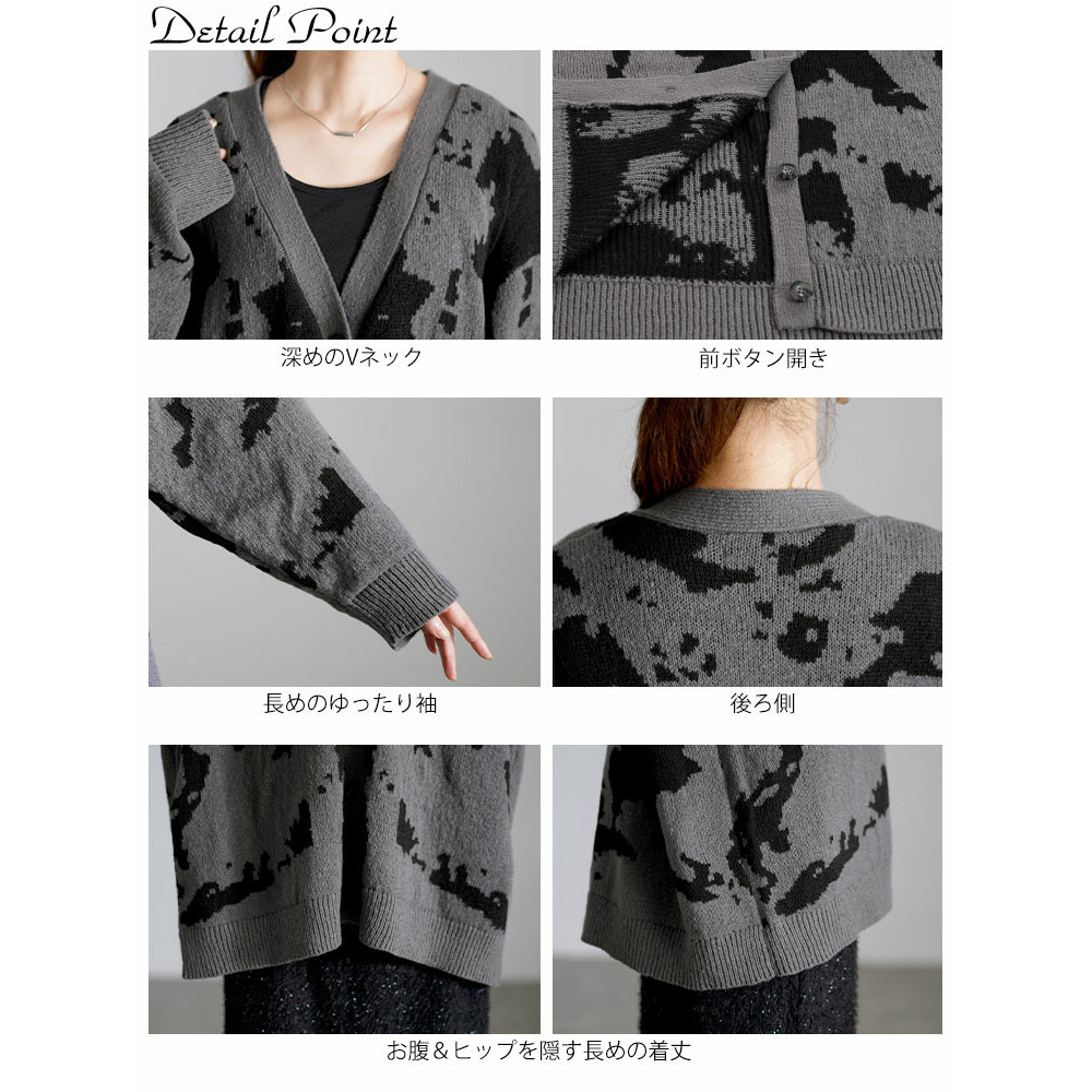 大きいサイズ レディース 迷彩柄ジャガードニットカーディガン14