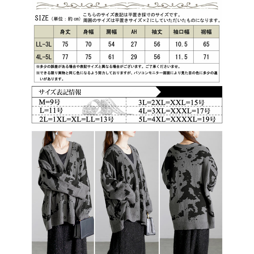 大きいサイズ レディース 迷彩柄ジャガードニットカーディガン17