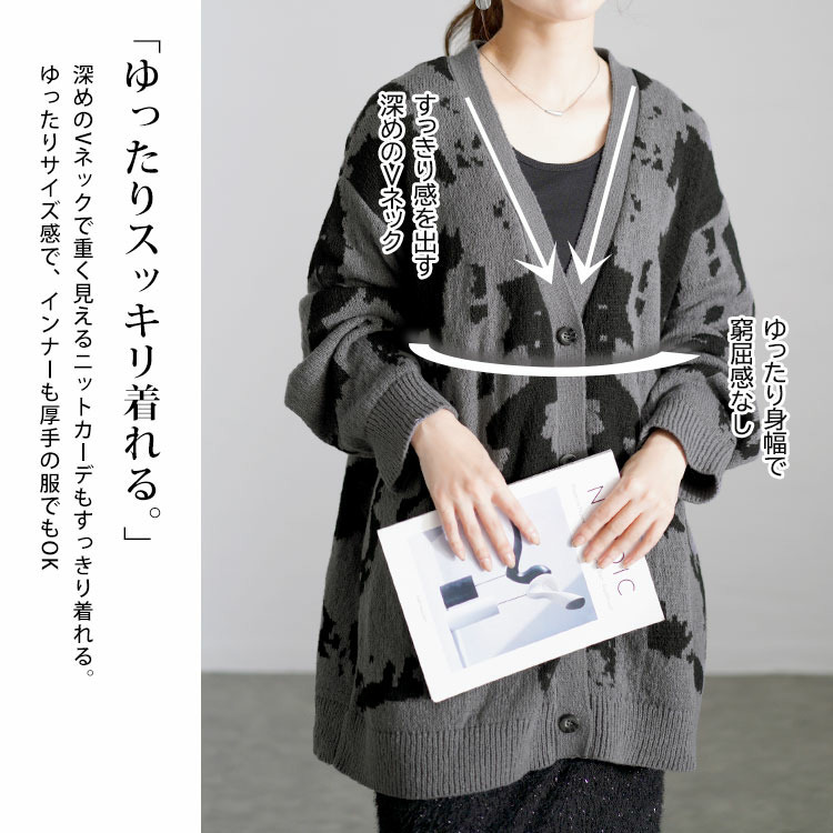 大きいサイズ レディース 迷彩柄ジャガードニットカーディガン3