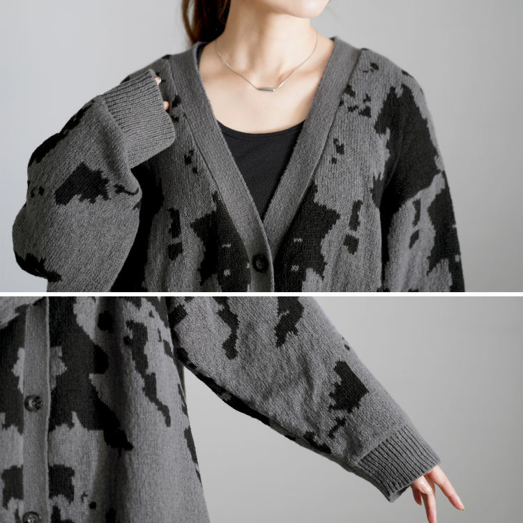 大きいサイズ レディース 迷彩柄ジャガードニットカーディガン6