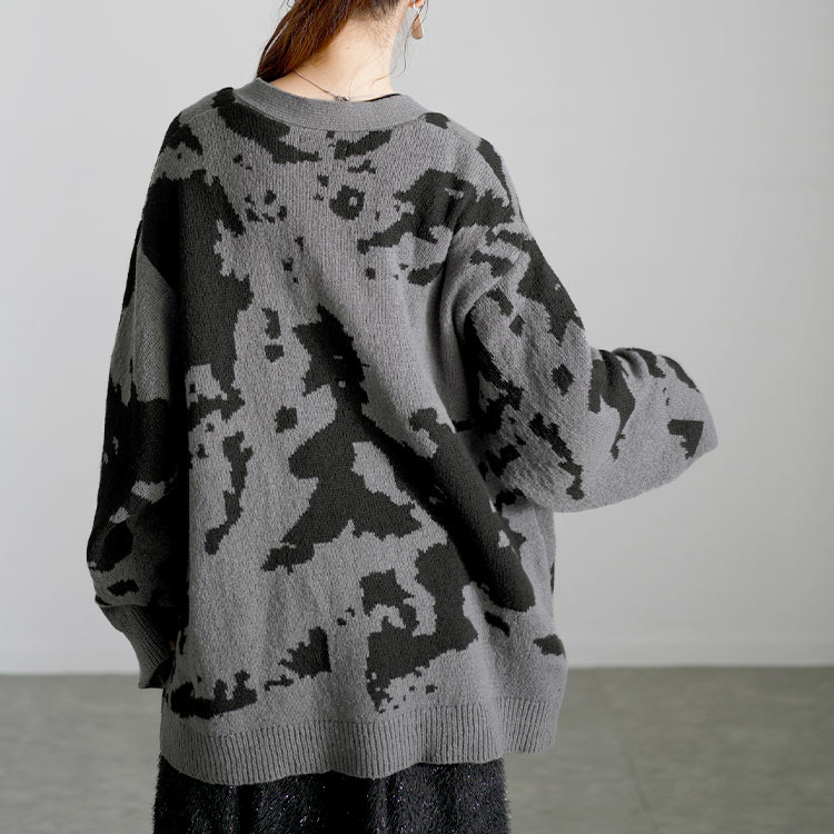 大きいサイズ レディース 迷彩柄ジャガードニットカーディガン9