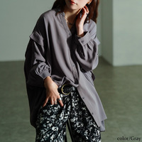 大きいサイズ レディース タックショルダースキッパーシャツ