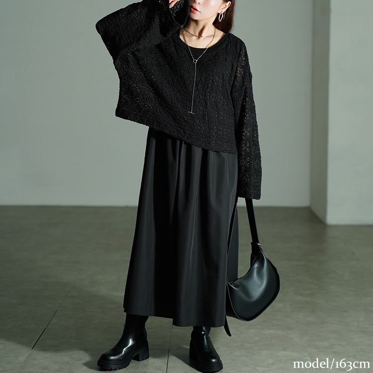 大きいサイズ レディース レースプルオーバー&ノースリーブワンピース2点セット13