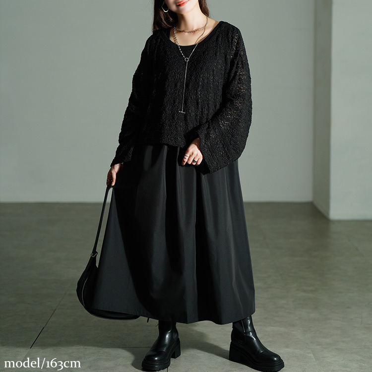 大きいサイズ レディース レースプルオーバー&ノースリーブワンピース2点セット1