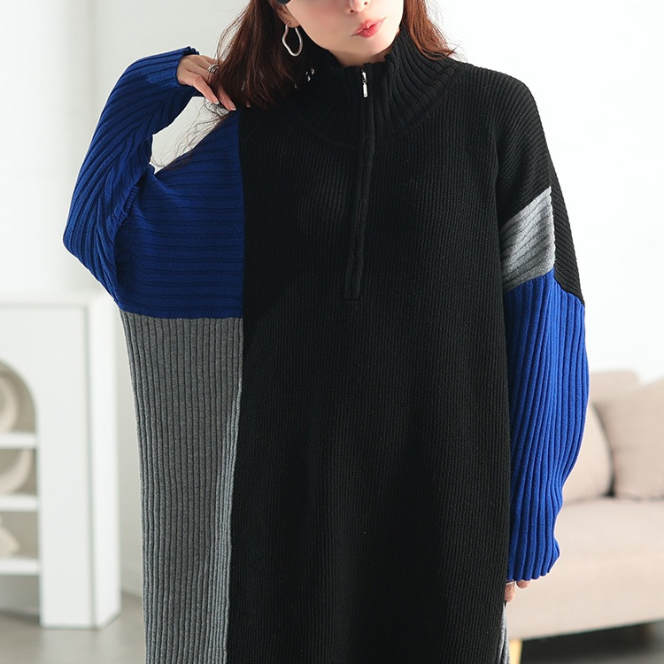 大きいサイズ レディース ハーフZIP配色切り替えニットワンピース10