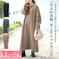 大きいサイズ レディース ハーフZIP畦編みニットワンピース