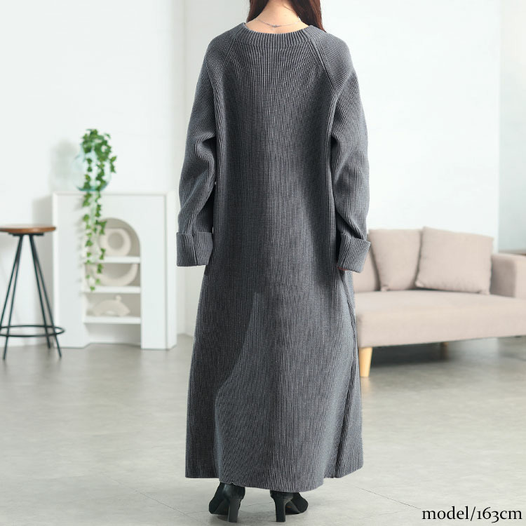 大きいサイズ レディース ハーフZIP畦編みニットワンピース11