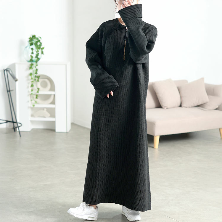 大きいサイズ レディース ハーフZIP畦編みニットワンピース8