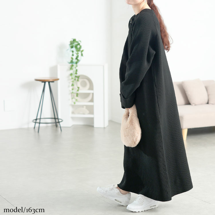 大きいサイズ レディース ハーフZIP畦編みニットワンピース9