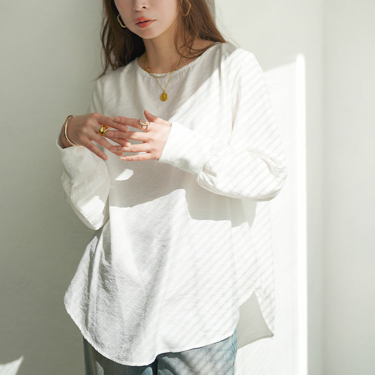 大きいサイズ レディース バックタックラウンドヘムプルオーバー5