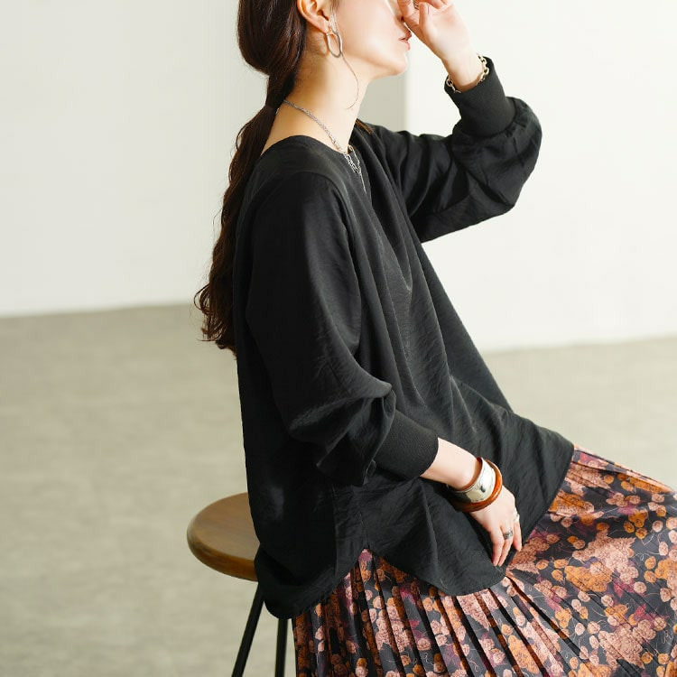 大きいサイズ レディース バックタックラウンドヘムプルオーバー8