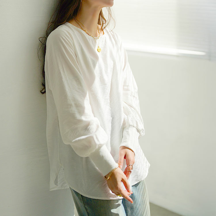 大きいサイズ レディース バックタックラウンドヘムプルオーバー1