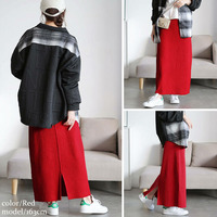 大きいサイズ レディース 太リブニットナロースカート