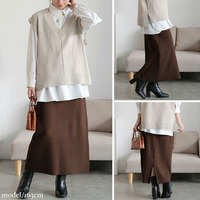 大きいサイズ レディース 太リブニットナロースカート