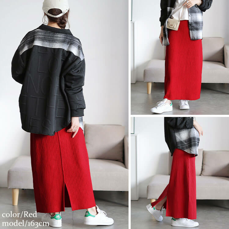 大きいサイズ レディース 太リブニットナロースカート12