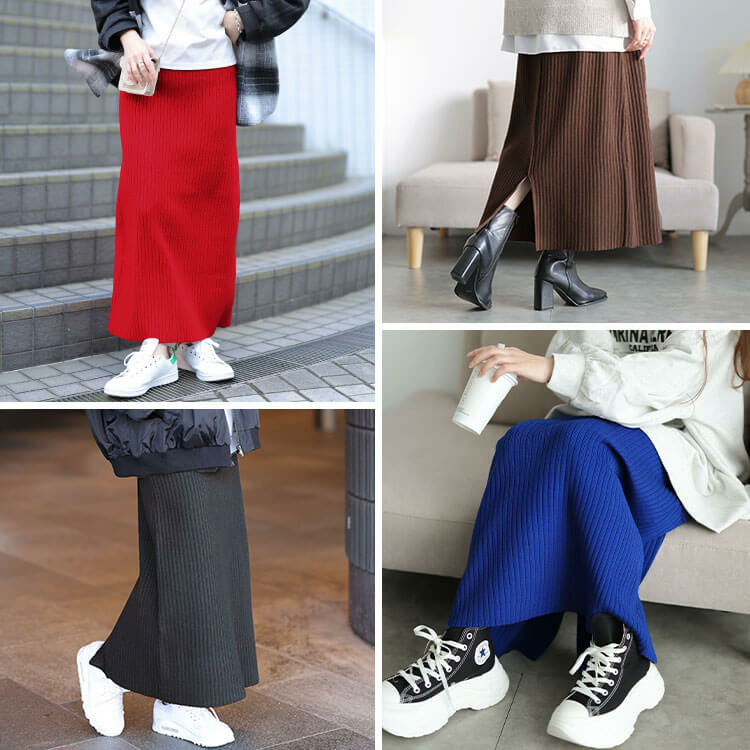 大きいサイズ レディース 太リブニットナロースカート13