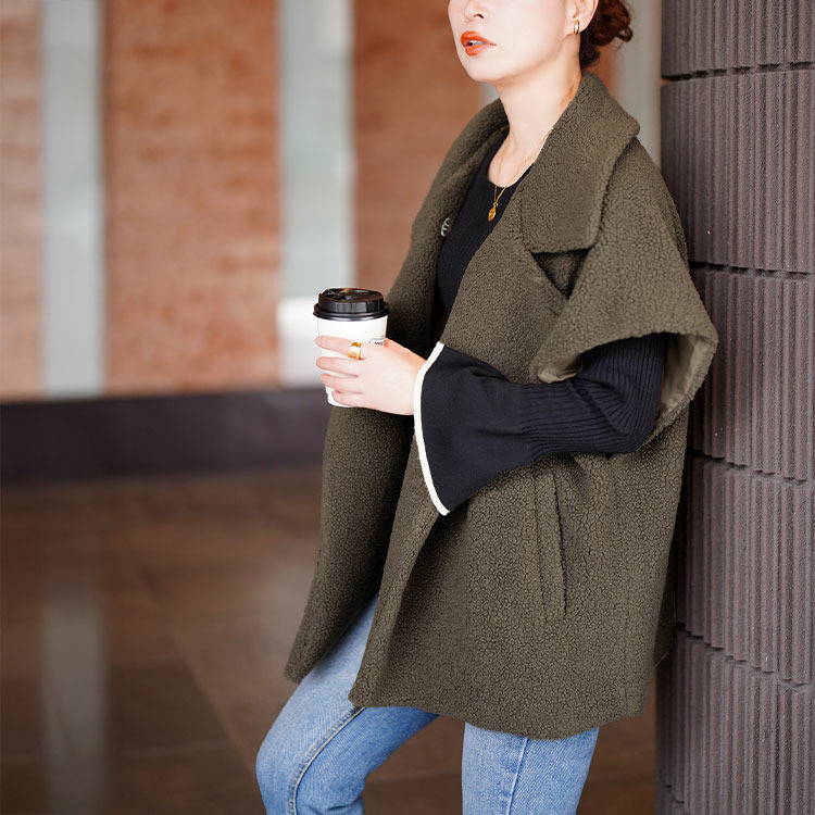 大きいサイズ レディース オーバーサイズボアベスト5