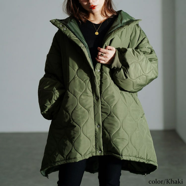大きいサイズ レディース 中綿キルティングモンスターパーカーコート10