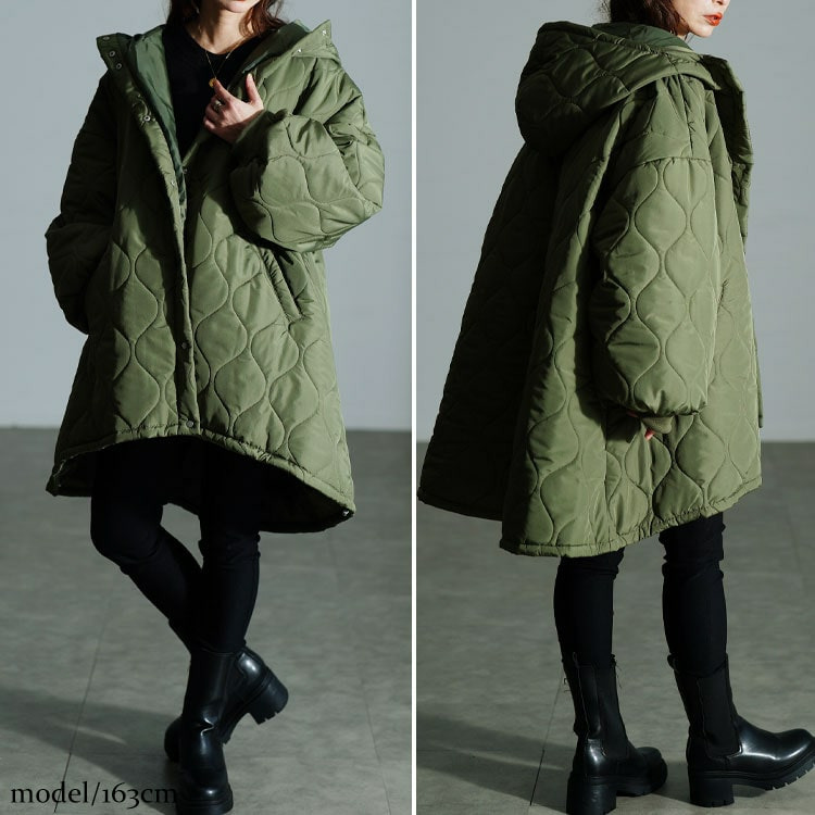 大きいサイズ レディース 中綿キルティングモンスターパーカーコート11