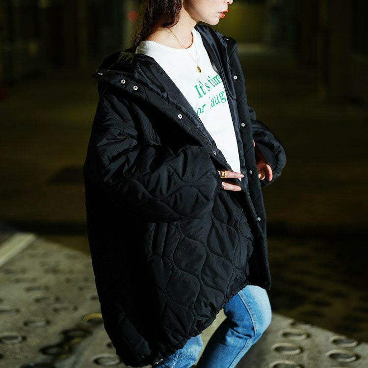 大きいサイズ レディース 中綿キルティングモンスターパーカーコート7