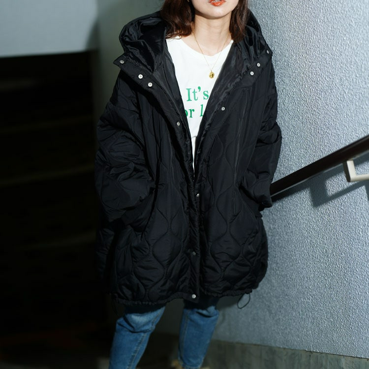 大きいサイズ レディース 中綿キルティングモンスターパーカーコート8