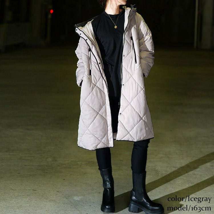 大きいサイズ レディース 撥水&防風ファイバーダウンダイヤキルトコート11