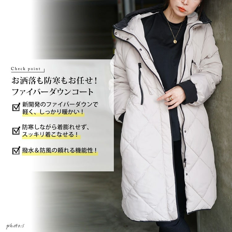大きいサイズ レディース 撥水&防風ファイバーダウンダイヤキルトコート2