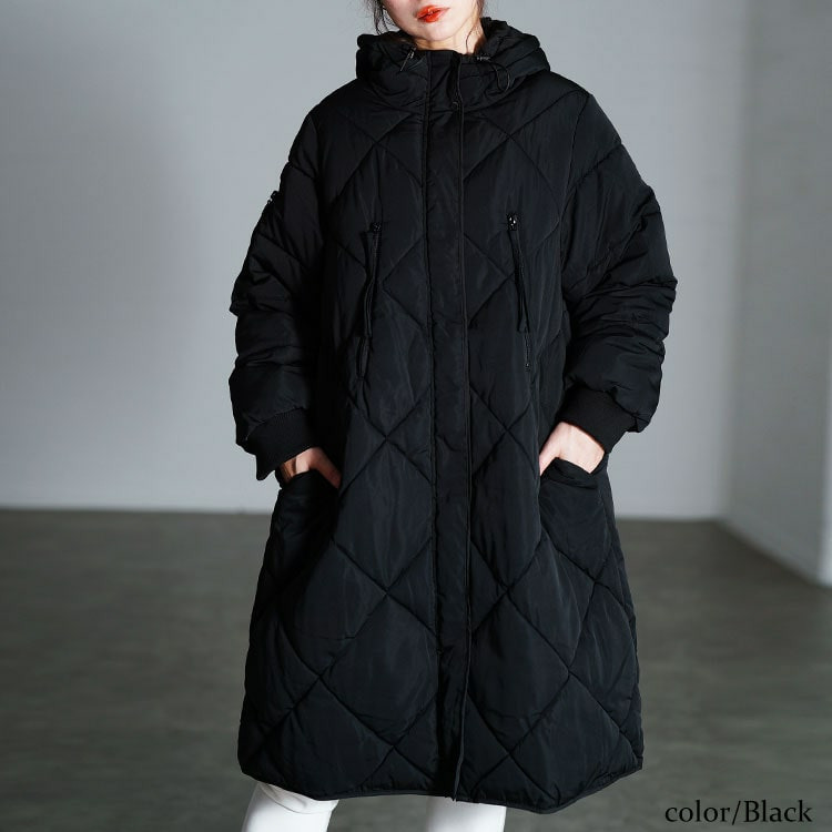 大きいサイズ レディース 撥水&防風ファイバーダウンダイヤキルトコート6