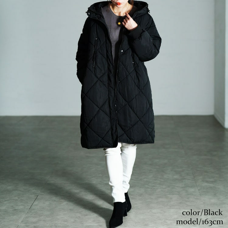 大きいサイズ レディース 撥水&防風ファイバーダウンダイヤキルトコート9