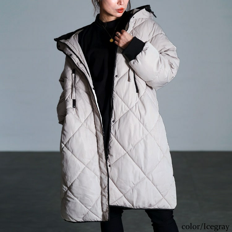 大きいサイズ レディース 撥水&防風ファイバーダウンダイヤキルトコート1