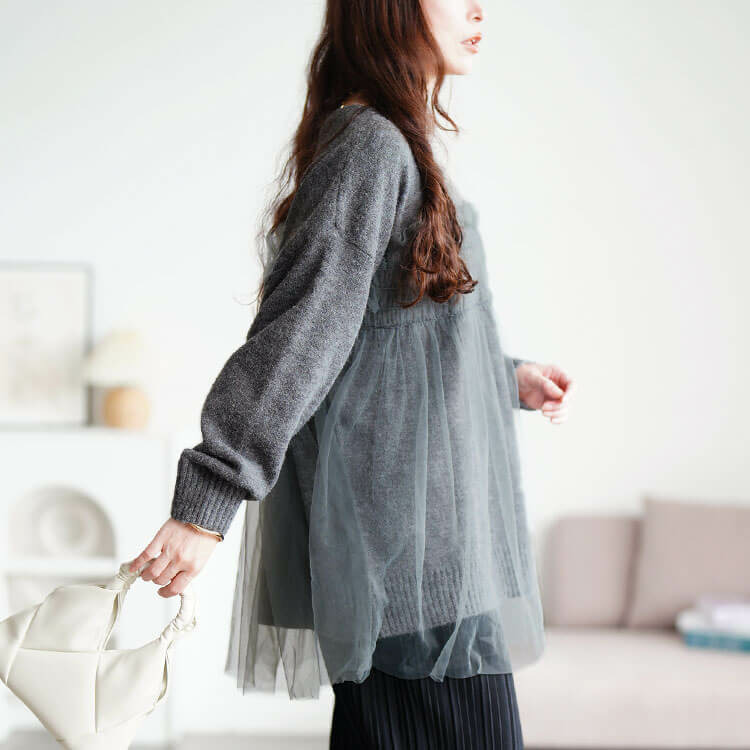 大きいサイズ レディース チュールビスチェドッキングニット11