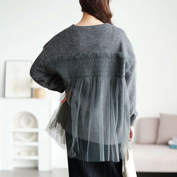 大きいサイズ レディース チュールビスチェドッキングニット12