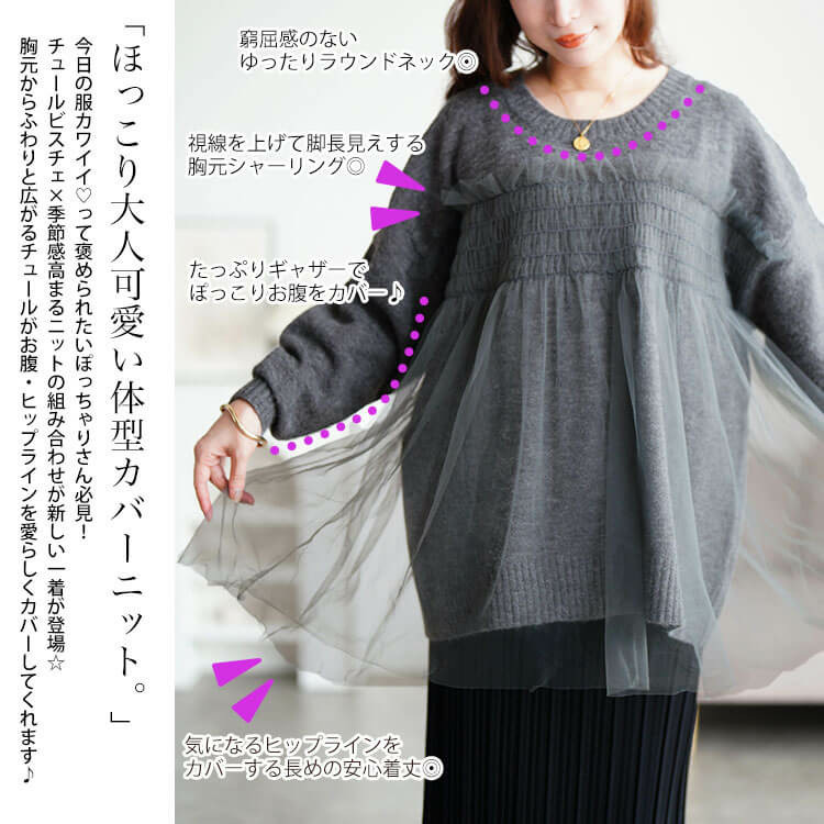 大きいサイズ レディース チュールビスチェドッキングニット3