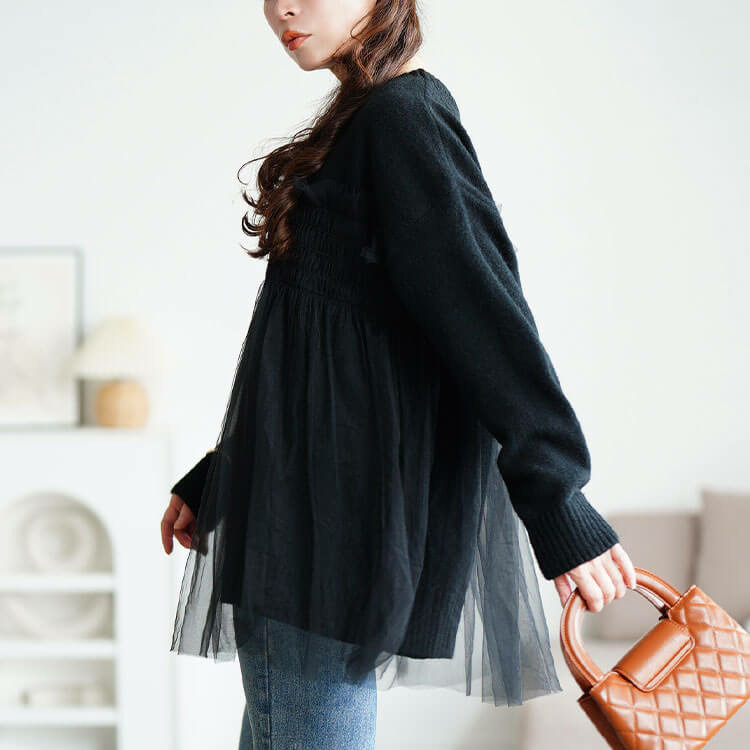 大きいサイズ レディース チュールビスチェドッキングニット7