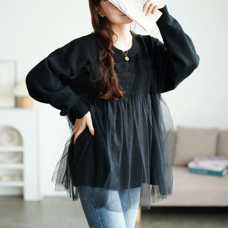 大きいサイズ レディース チュールビスチェドッキングニット1