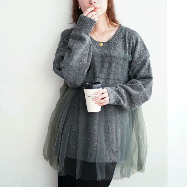 大きいサイズ レディース チュールビスチェドッキングニット1