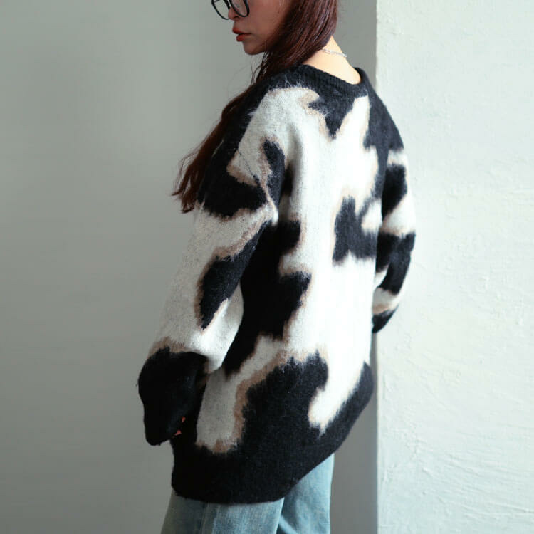 大きいサイズ レディース マーブル柄Vネックモヘアニットチュニック11