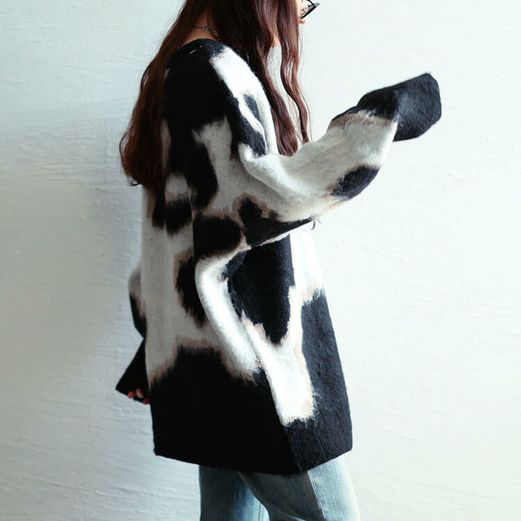 大きいサイズ レディース マーブル柄Vネックモヘアニットチュニック7