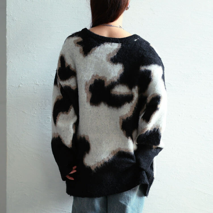 大きいサイズ レディース マーブル柄Vネックモヘアニットチュニック8