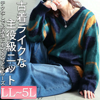 大きいサイズ レディース ウェーブ柄Vネックニットチュニック