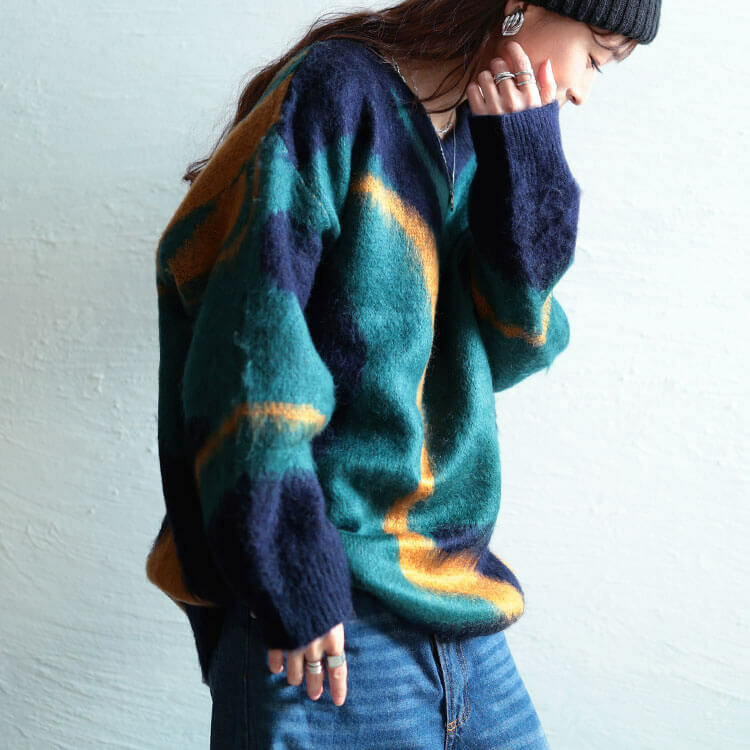 大きいサイズ レディース ウェーブ柄Vネックニットチュニック11