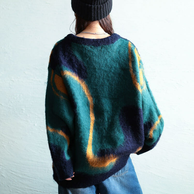 大きいサイズ レディース ウェーブ柄Vネックニットチュニック12