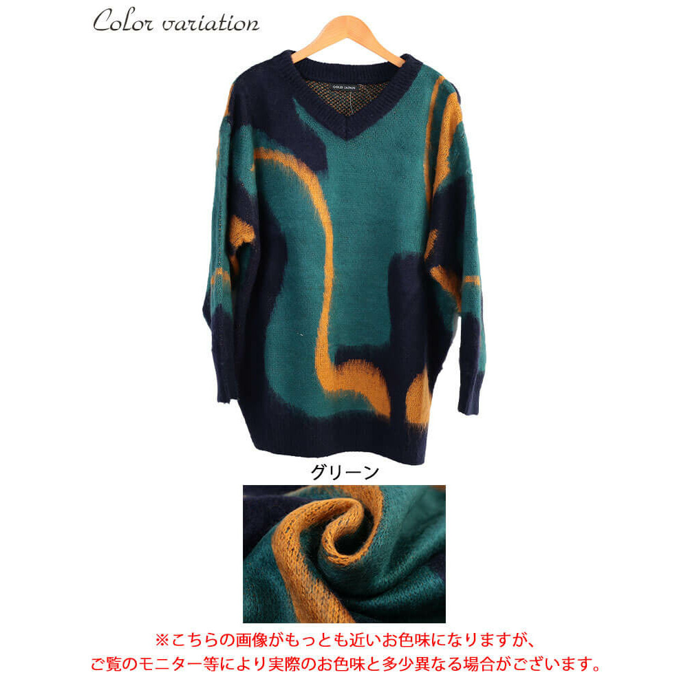 大きいサイズ レディース ウェーブ柄Vネックニットチュニック16