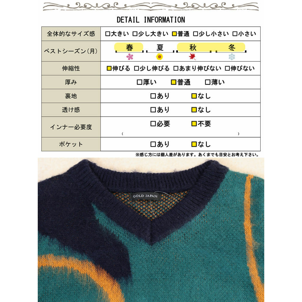 大きいサイズ レディース ウェーブ柄Vネックニットチュニック18