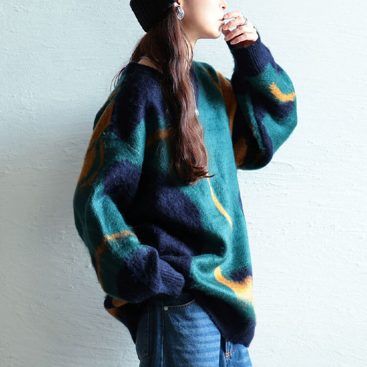 大きいサイズ レディース ウェーブ柄Vネックニットチュニック7