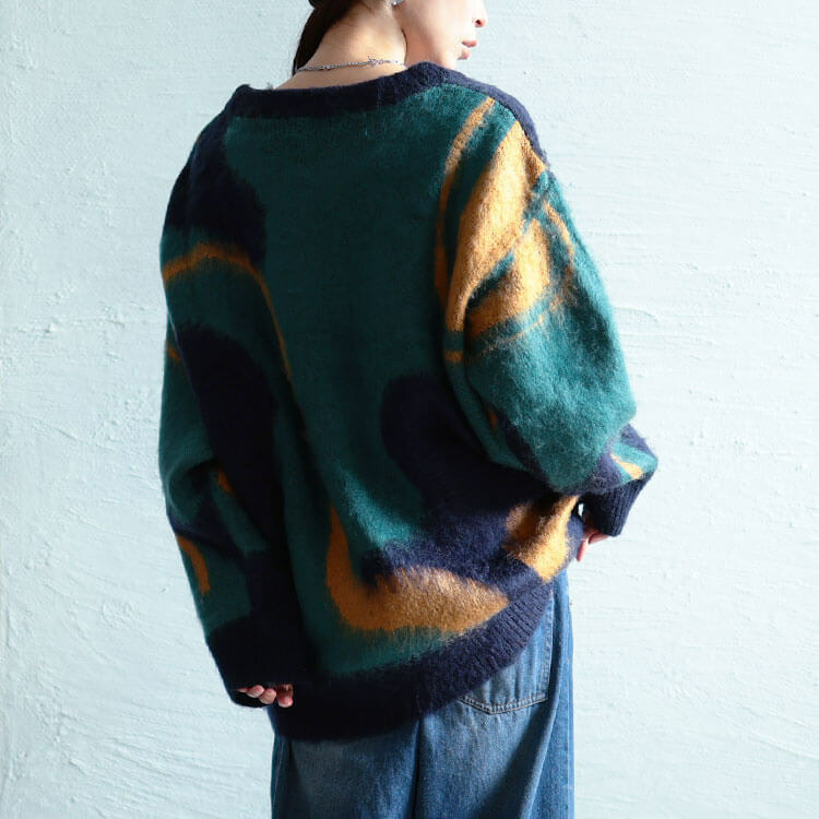 大きいサイズ レディース ウェーブ柄Vネックニットチュニック8