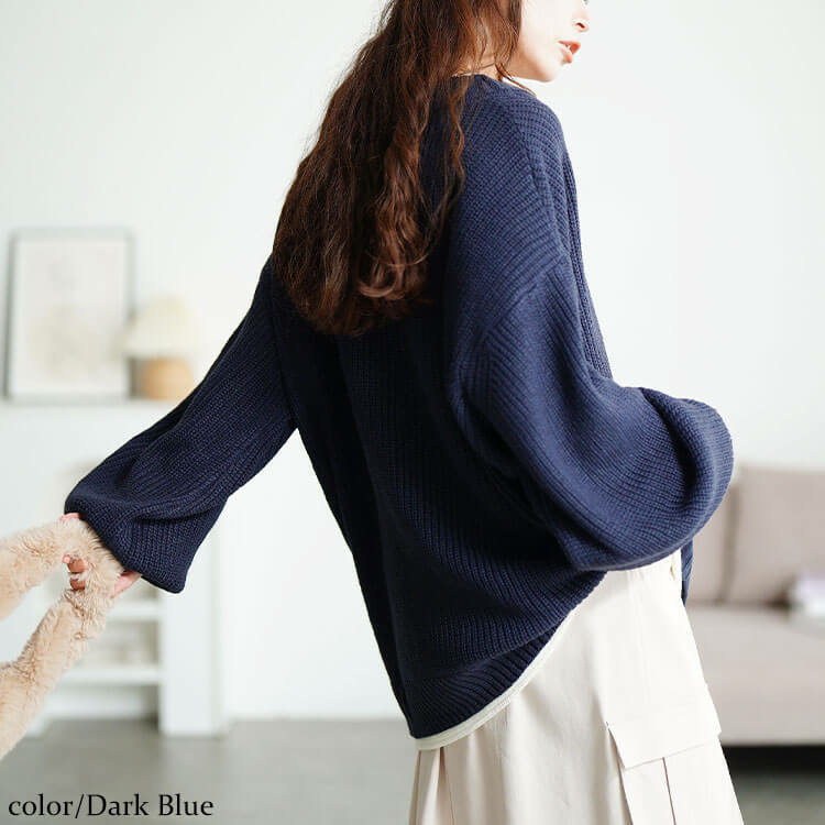 大きいサイズ レディース 配色切り替え畦編みニットチュニック10