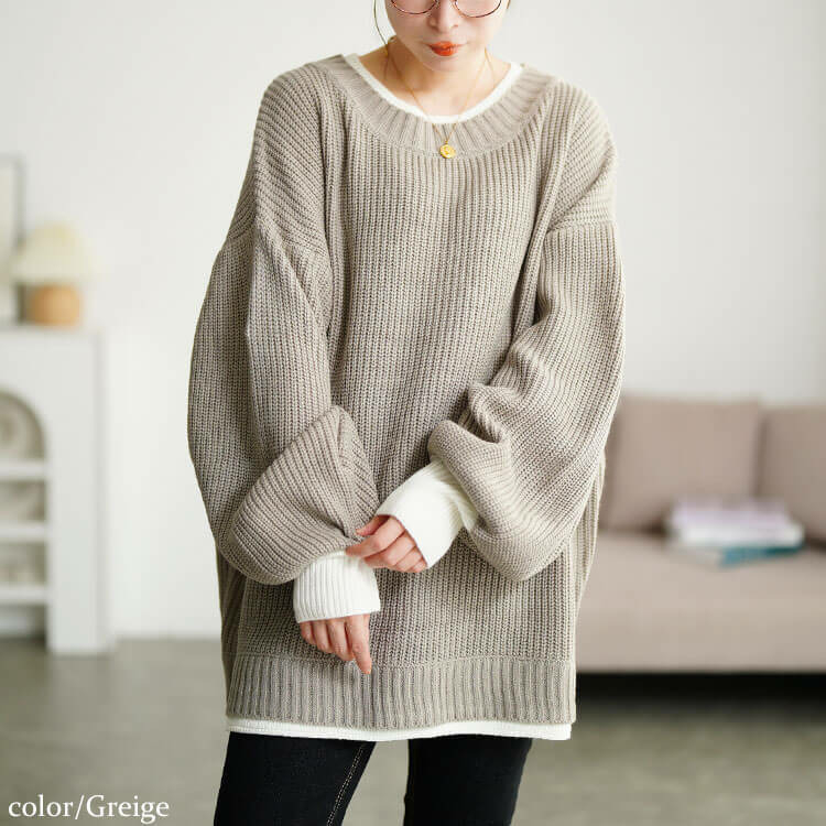 大きいサイズ レディース 配色切り替え畦編みニットチュニック7