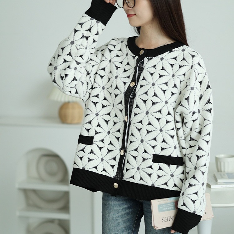 大きいサイズ レディース 花柄ジャガードクロップドカーディガン11