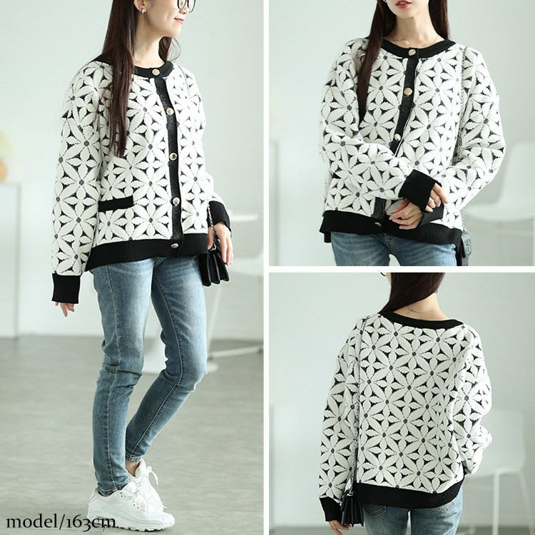 大きいサイズ レディース 花柄ジャガードクロップドカーディガン13